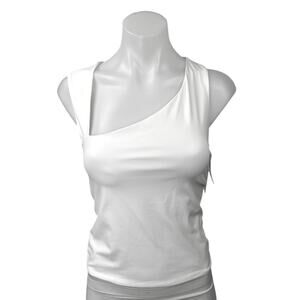 NEW Commense White Asymmetric Neck Cut Out Sleeveless Crop Tank Top Size M